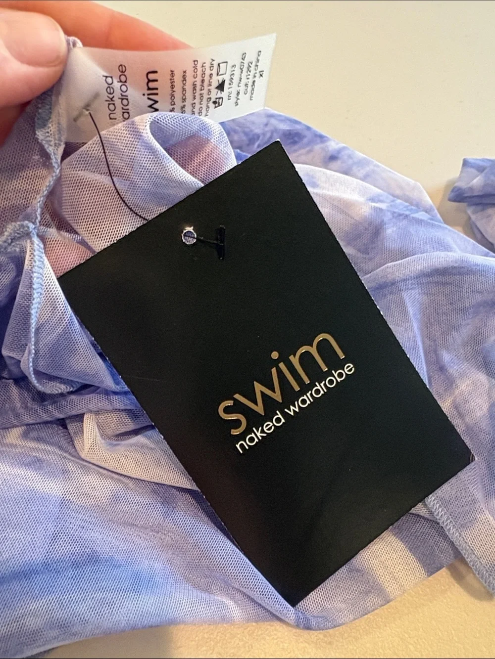 Naked Wardrobe Swim - Back on the Low Cover up dress. sheer blue. X Large. NWT
